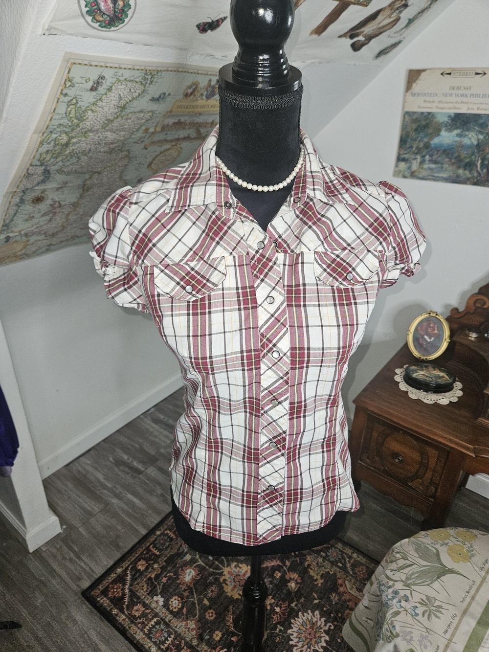 Ambiance Burgundy and White Plaid Button-Down Shirt